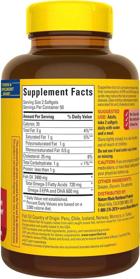 NATURE MADE - Nature Made Fish Oil 1200Mg. 100 Capsulas Blandas - The Red Vitamin MX - Suplementos Alimenticios - {{ shop.shopifyCountryName }}