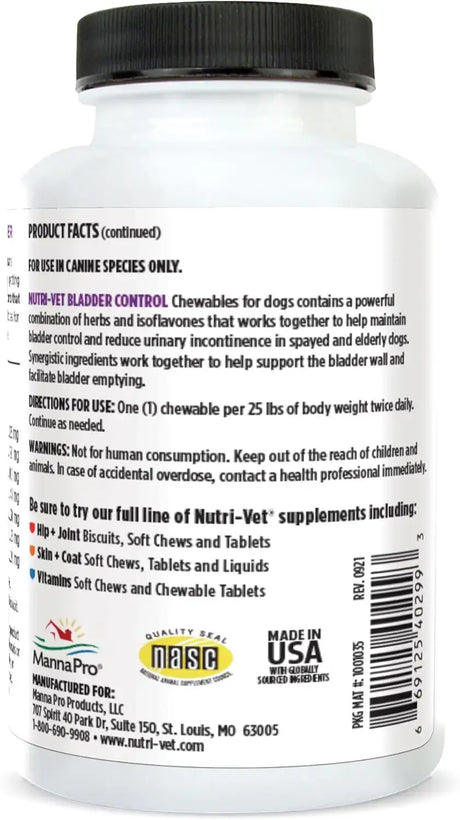 NUTRI-VET - Nutri-Vet Bladder Control 90 Tabletas - The Red Vitamin MX - Salud De Tracto Urinario Para Perros - {{ shop.shopifyCountryName }}