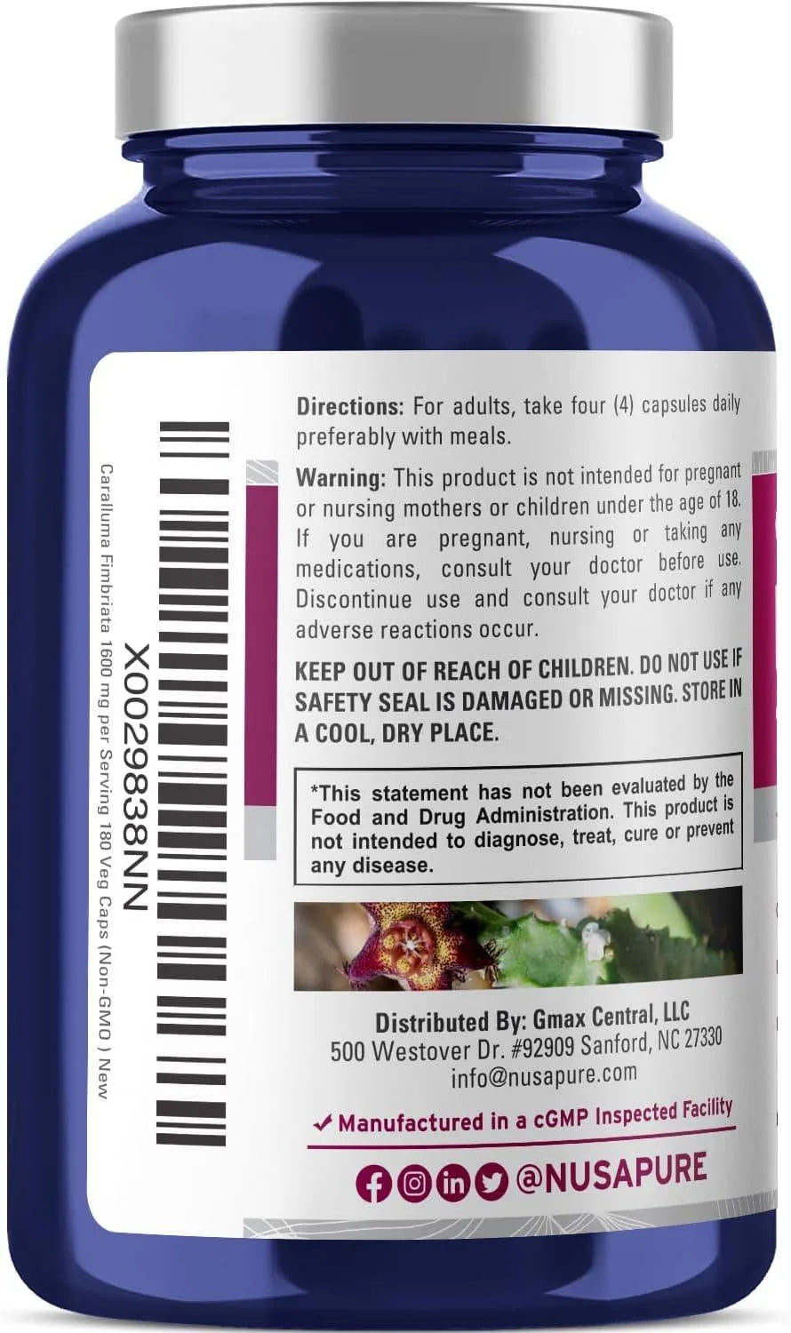 NUSAPURE - NusaPure Caralluma Fimbriata 1600Mg. 180 Capsulas - The Red Vitamin MX - Suplementos Alimenticios - {{ shop.shopifyCountryName }}