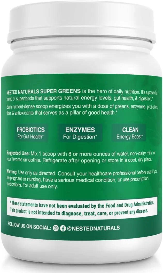 NESTED NATURALS - Nested Naturals Super Greens Daily Greens Superfood Powder 60 Servicios Original 480Gr. - The Red Vitamin MX - Suplementos Alimenticios - {{ shop.shopifyCountryName }}