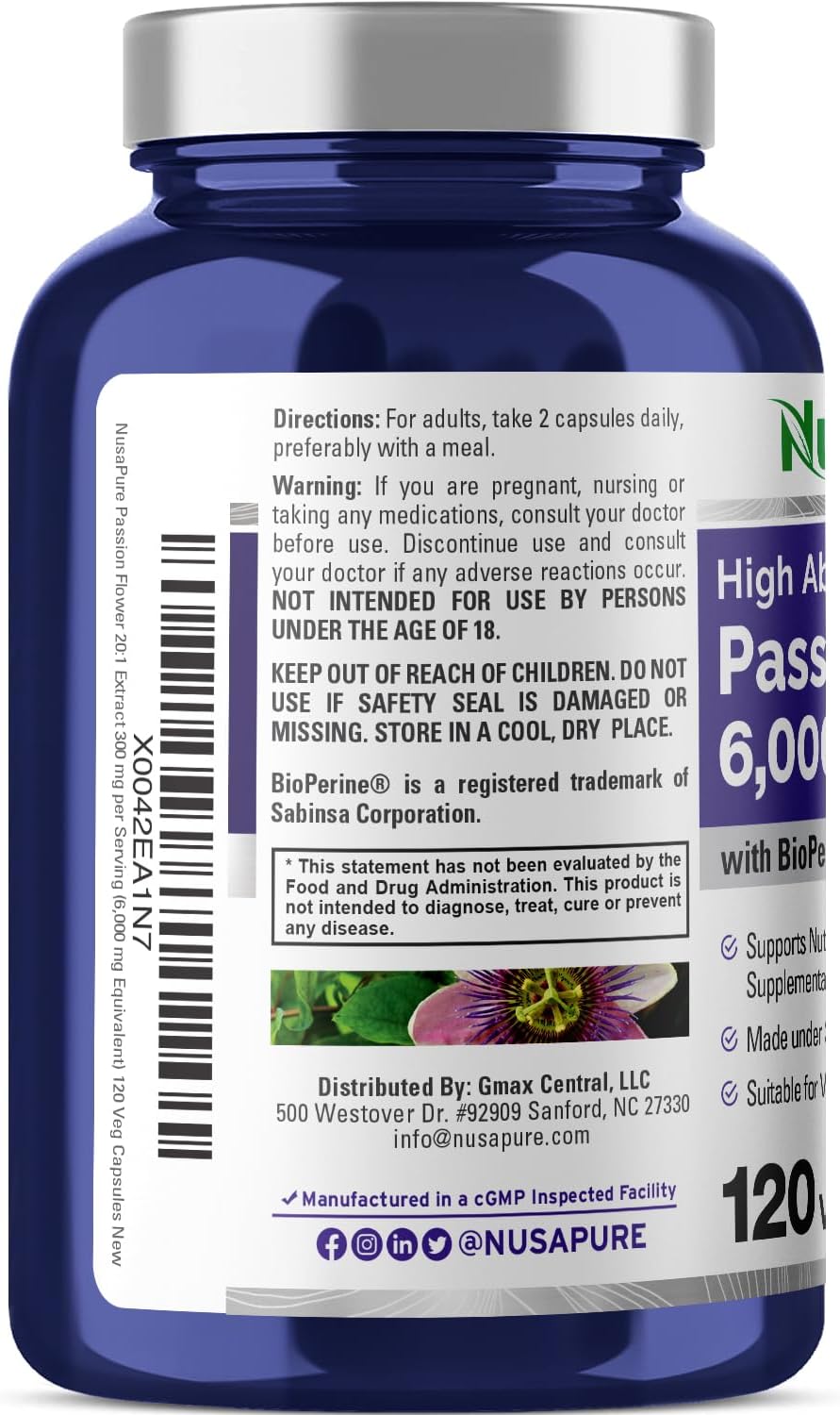 NusaPure Passion Flower 6000Mg. 120 Capsulas