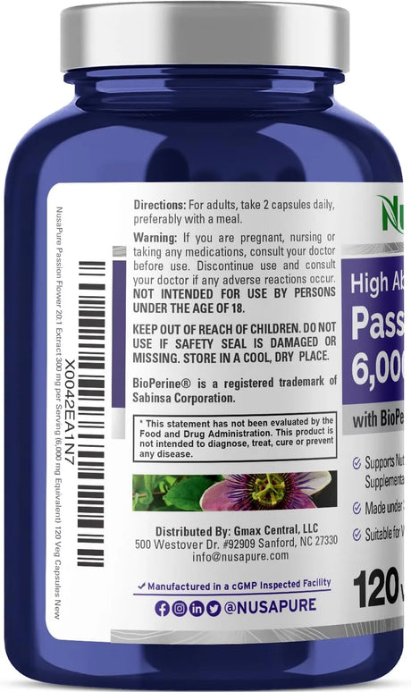NUSAPURE - NusaPure Passion Flower 6000Mg. 120 Capsulas - The Red Vitamin MX - Suplementos Alimenticios - {{ shop.shopifyCountryName }}