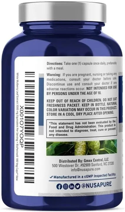NUSAPURE - NusaPure White Mulberry Leaf Extract 10:1 Extract 180 Capsulas - The Red Vitamin MX - Suplementos Alimenticios - {{ shop.shopifyCountryName }}