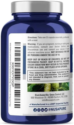 NUSAPURE - NusaPure White Mulberry Leaf Extract 10:1 Extract 180 Capsulas - The Red Vitamin MX - Suplementos Alimenticios - {{ shop.shopifyCountryName }}