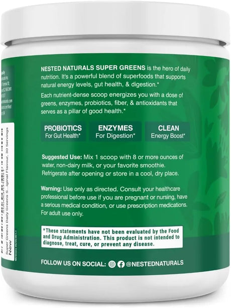 NESTED NATURALS - Nested Naturals Super Greens Daily Greens Superfood Powder 30 Servicios Original 240Gr. - The Red Vitamin MX - Suplementos Alimenticios - {{ shop.shopifyCountryName }}