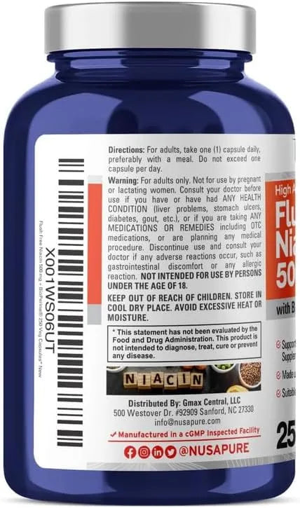 NUSAPURE - NusaPure Flush Free Niacin 500Mg. 250 Capsulas - The Red Vitamin MX - Suplementos Alimenticios - {{ shop.shopifyCountryName }}