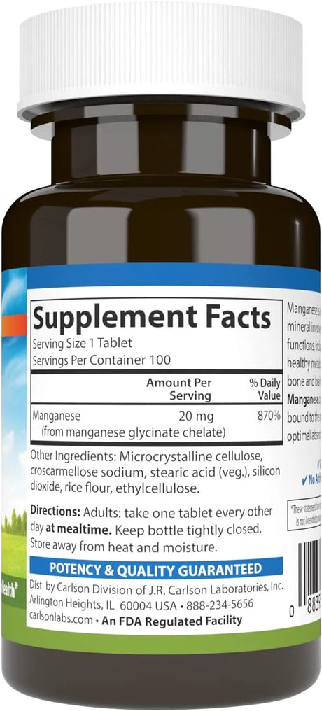 CARLSON - Carlson Chelated Manganese 20Mg. 100 Tabletas - The Red Vitamin MX - Suplementos Alimenticios - {{ shop.shopifyCountryName }}