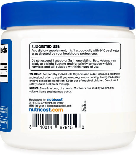 NUTRICOST - Nutricost Beta Alanine Powder 100 Servicios 300Gr. - The Red Vitamin MX - Suplementos Alimenticios - {{ shop.shopifyCountryName }}