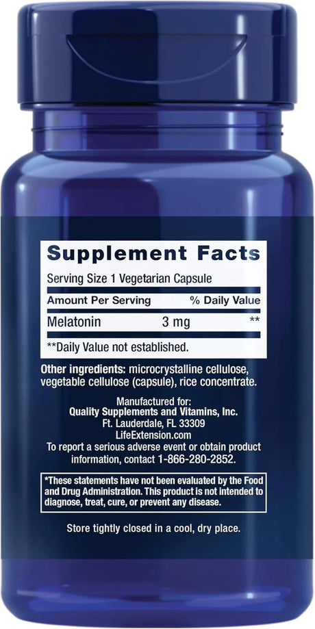 LIFE EXTENSION - Life Extension Melatonin 3Mg. 60 Capsulas - The Red Vitamin MX - Suplementos Alimenticios - {{ shop.shopifyCountryName }}