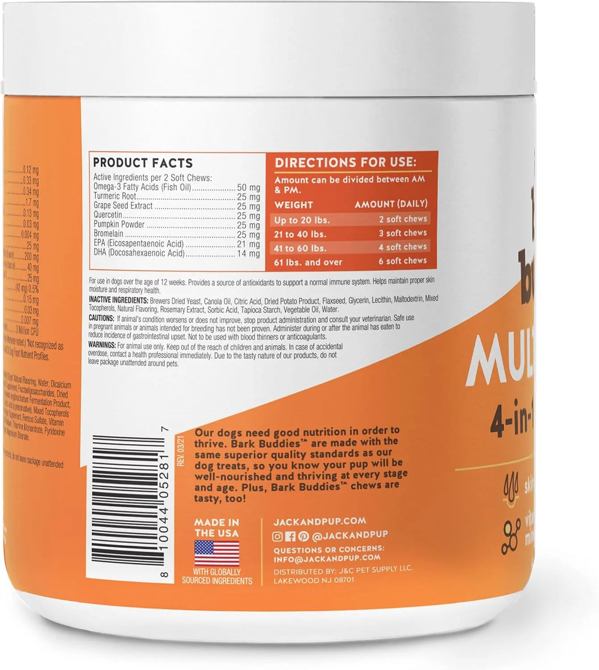 JACK&PUP - Jack&Pup Bark Buddies Multi-Buddy Dog Multivitamins 120 Masticables - The Red Vitamin MX - Multivitamínicos Para Perros - {{ shop.shopifyCountryName }}