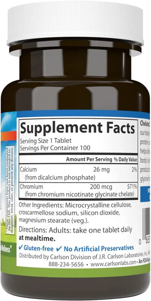 CARLSON - Carlson Chelated Chromium 200mcg 100 Tabletas - The Red Vitamin MX - Suplementos Alimenticios - {{ shop.shopifyCountryName }}