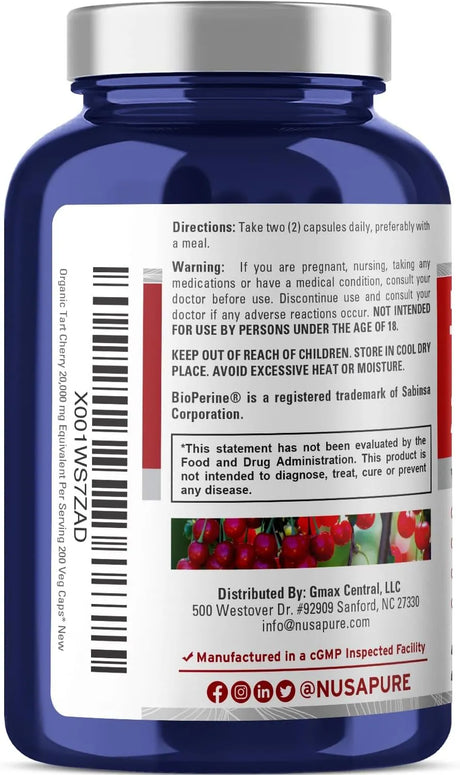 NUSAPURE - NusaPure Tart Cherry 20,000Mg. 200 Capsulas - The Red Vitamin MX - Suplementos Alimenticios - {{ shop.shopifyCountryName }}
