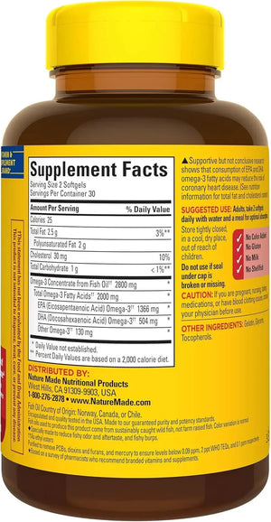 NATURE MADE - Nature Made Extra Strength Omega 3 Fish Oil 2800Mg. 60 Capsulas Blandas - The Red Vitamin MX - Suplementos Alimenticios - {{ shop.shopifyCountryName }}
