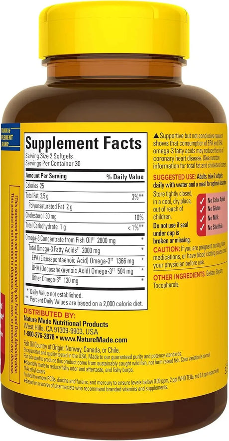 NATURE MADE - Nature Made Extra Strength Omega 3 Fish Oil 2800Mg. 60 Capsulas Blandas - The Red Vitamin MX - Suplementos Alimenticios - {{ shop.shopifyCountryName }}
