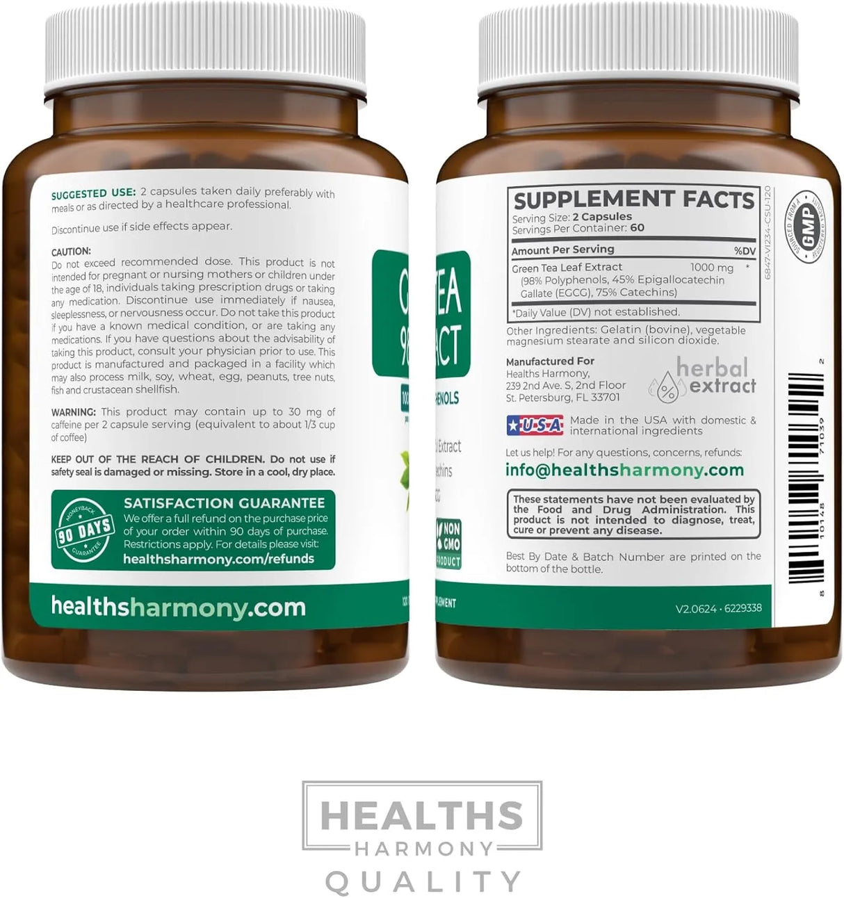 HEALTHS HARMONY - Healths Harmony Green Tea Extract Capsules 98% with EGCG 120 Capsulas - The Red Vitamin MX - Suplementos Alimenticios - {{ shop.shopifyCountryName }}