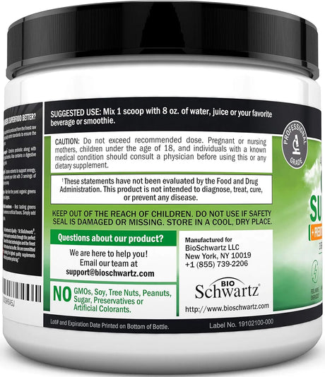 BIO SCHWARTZ - BioSchwartz Super Greens Powder 30 Servicios 190Gr. - The Red Vitamin MX - Suplementos Alimenticios - {{ shop.shopifyCountryName }}