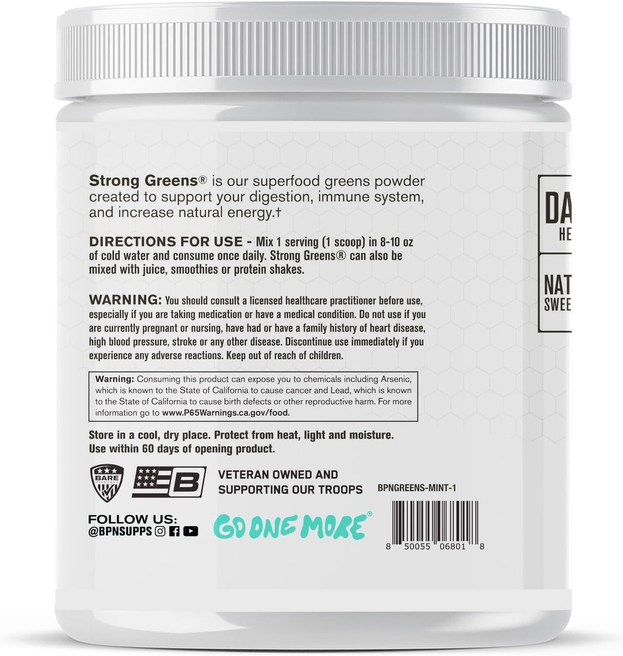 BPN Strong Greens Superfood Powder 30 Servicios Sweet Mint 225Gr.