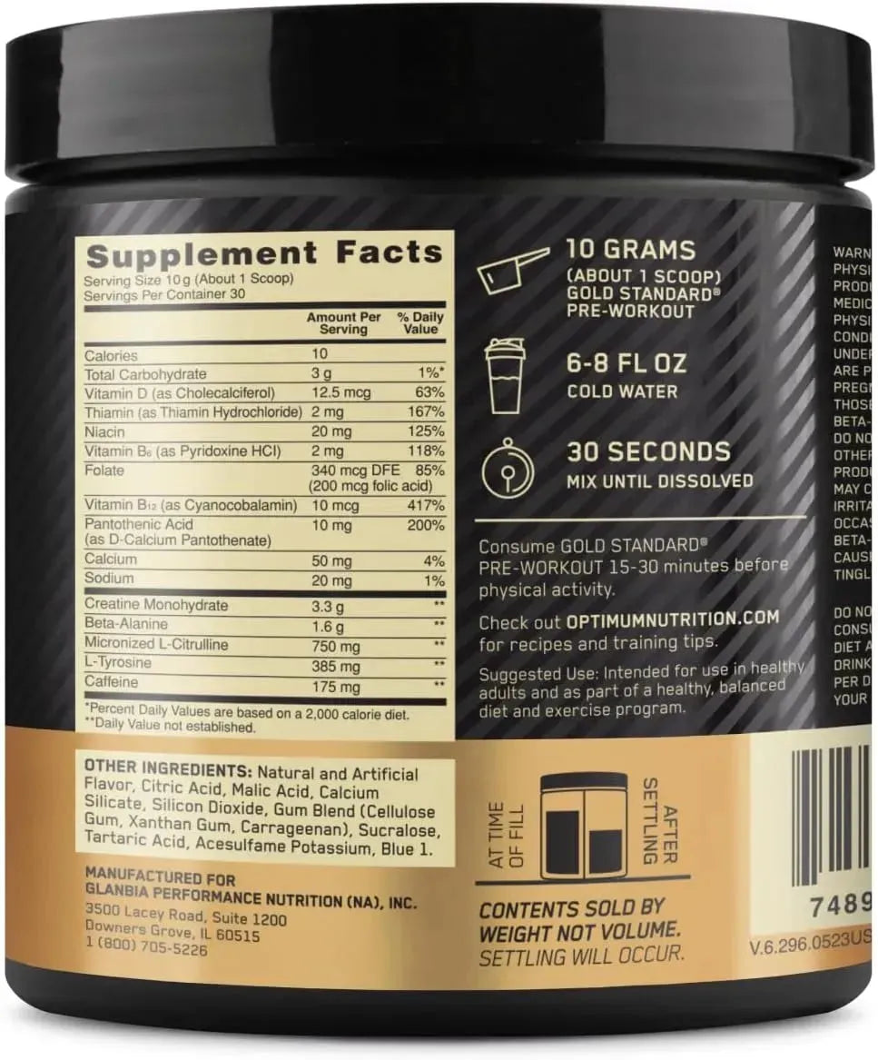 OPTIMUM NUTRITION - Optimum Nutrition Gold Standard Pre-Workout Blueberry Lemonade 30 Servicios 300Gr. - The Red Vitamin MX - Suplementos Alimenticios - {{ shop.shopifyCountryName }}