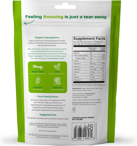 AMAZING GRASS - Amazing Grass Super Greens Powder 30 Servicios 150Gr. - The Red Vitamin MX - Suplementos Alimenticios - {{ shop.shopifyCountryName }}