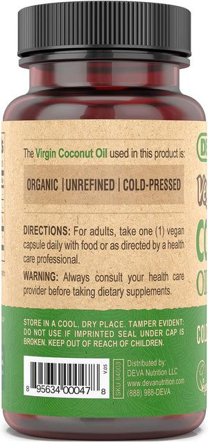 Deva Vegan Virgin Coconut Oil 500Mg. 90 Capsulas