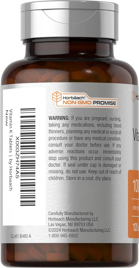 HORBAACH - Horbaach Vitamin K 100mcg 120 Tabletas - The Red Vitamin MX - Suplementos Alimenticios - {{ shop.shopifyCountryName }}