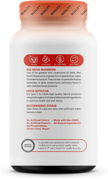 FRESH NUTRITION - Fresh Nutrition Organic Reishi Mushroom 90 Capsulas - The Red Vitamin MX - Suplementos Alimenticios - {{ shop.shopifyCountryName }}