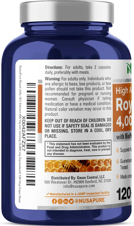 NUSAPURE - NusaPure Royal Jelly 10:1 Extract 120 Capsulas - The Red Vitamin MX - Suplementos Alimenticios - {{ shop.shopifyCountryName }}