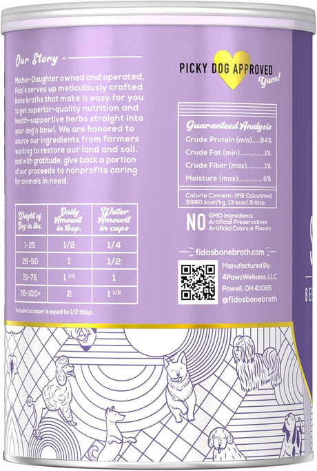 FIDO'S - Fido's Grass-Fed Beef Bone Broth for Dogs 60 Servicios 184Gr. - The Red Vitamin MX - Suplementos Herbales Para Perros - {{ shop.shopifyCountryName }}