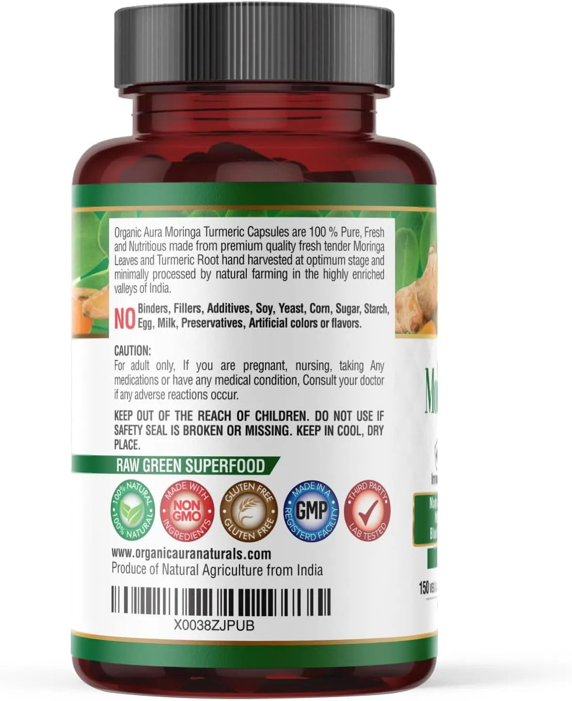 ORGANIC AURA - Organic Aura Moringa Turmeric Curcumin 150 Capsulas - The Red Vitamin MX - Suplementos Alimenticios - {{ shop.shopifyCountryName }}