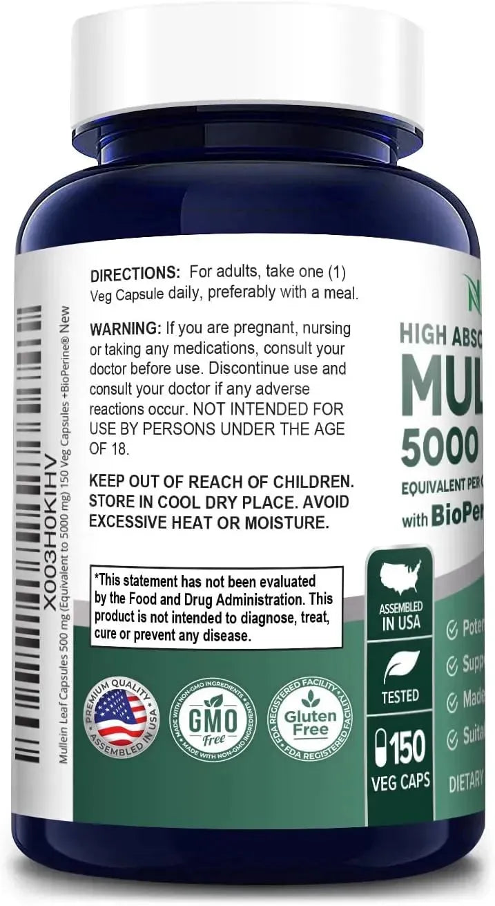 NUSAPURE - NusaPure Mullein Leaf 5000Mg. 150 Capsulas - The Red Vitamin MX - Suplementos Alimenticios - {{ shop.shopifyCountryName }}