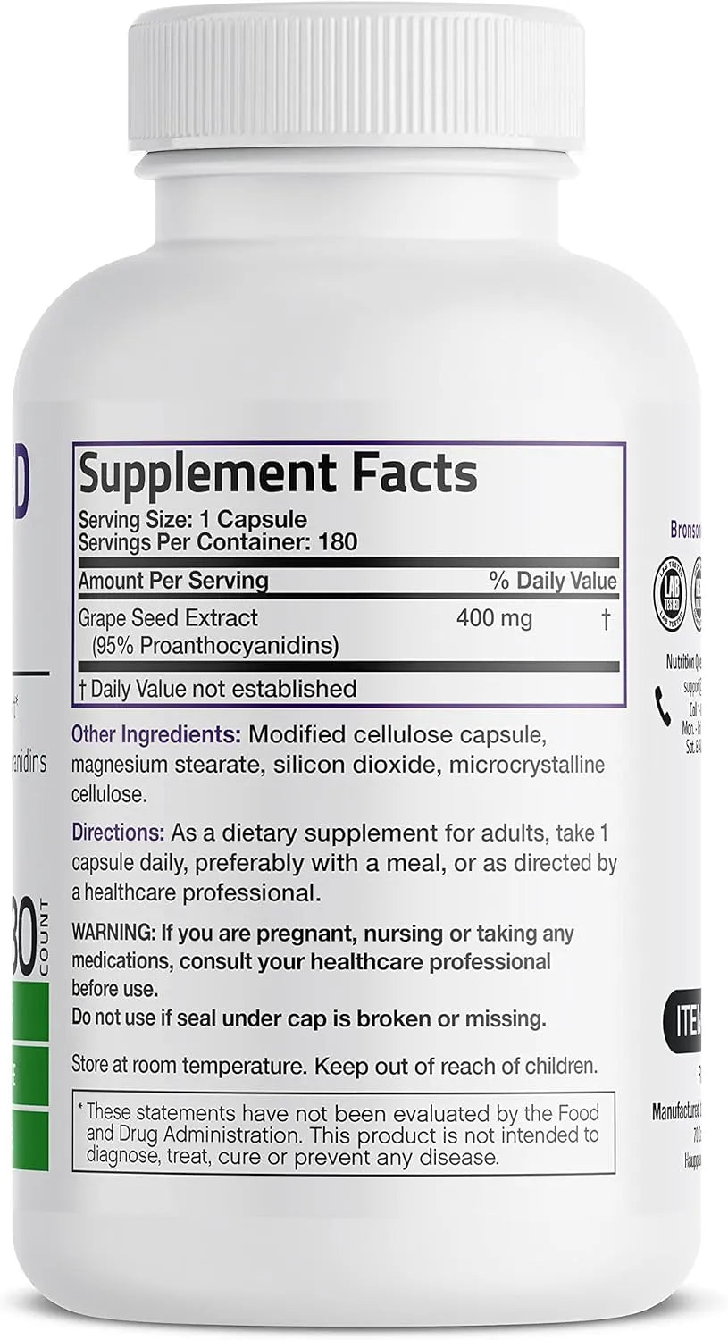 BRONSON - Bronson Grape Seed Extract 400Mg. 180 Capsulas - The Red Vitamin MX - Suplementos Alimenticios - {{ shop.shopifyCountryName }}