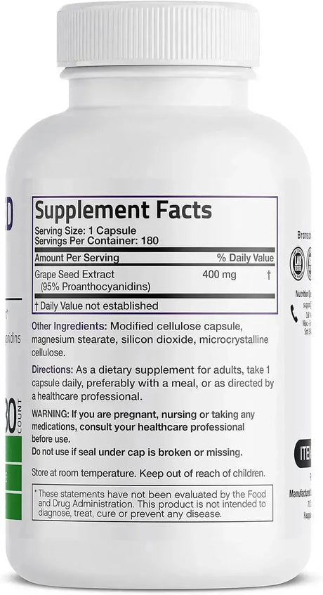 BRONSON - Bronson Grape Seed Extract 400Mg. 180 Capsulas - The Red Vitamin MX - Suplementos Alimenticios - {{ shop.shopifyCountryName }}
