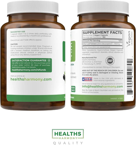 HEALTHS HARMONY - Healths Harmony Super Strength Olive Leaf Extract 180 Capsulas - The Red Vitamin MX - Suplementos Alimenticios - {{ shop.shopifyCountryName }}