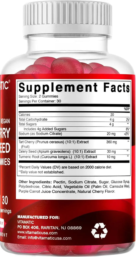 VITAMATIC - Vitamatic Tart Cherry with Celery Seed Gummies 60 Gomitas 2 Pack - The Red Vitamin MX - Suplementos Alimenticios - {{ shop.shopifyCountryName }}