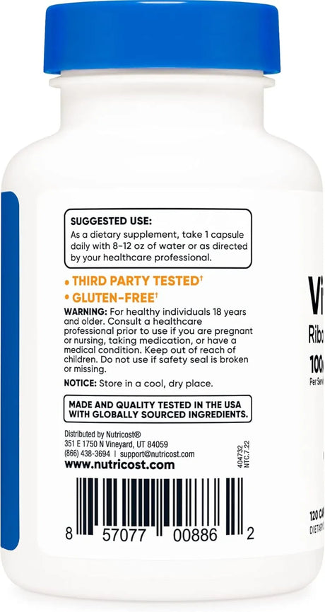 NUTRICOST - Nutricost Vitamin B2 100Mg. 120 Capsulas - The Red Vitamin MX - Suplementos Alimenticios - {{ shop.shopifyCountryName }}