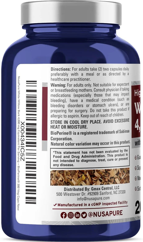 NUSAPURE - NusaPure White Willow Bark 4000Mg. 200 Capsulas - The Red Vitamin MX - Suplementos Alimenticios - {{ shop.shopifyCountryName }}