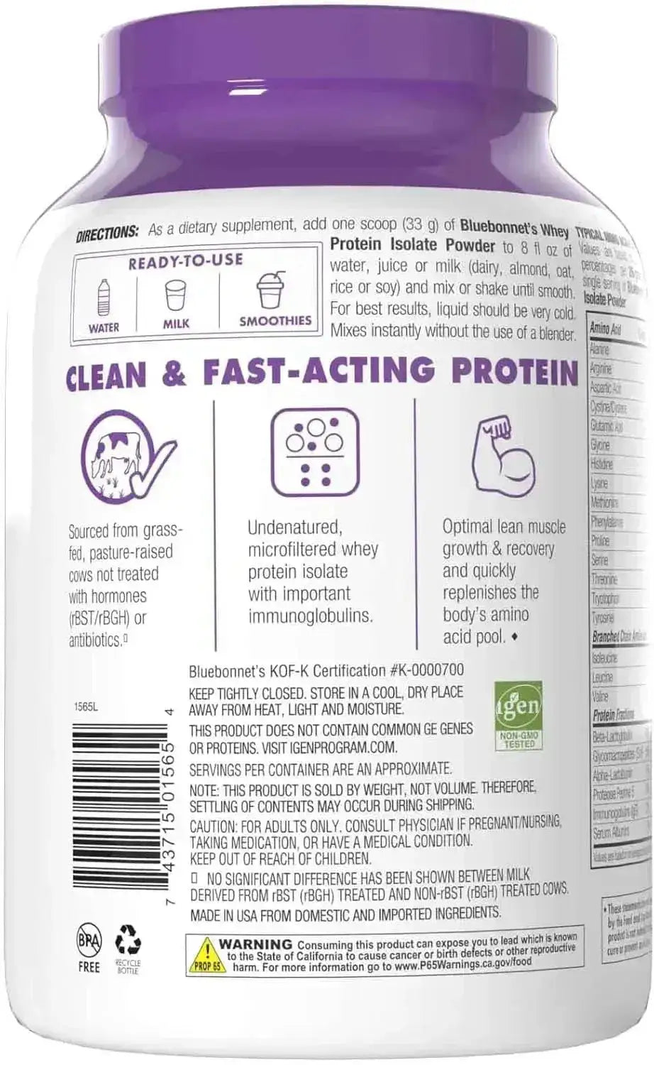 BLUEBONNET NUTRITION - Bluebonnet Nutrition Whey Protein Isolate Powder Whey from Grass Fed Cows French Vanilla 924Gr. - The Red Vitamin MX - Suplementos Alimenticios - {{ shop.shopifyCountryName }}