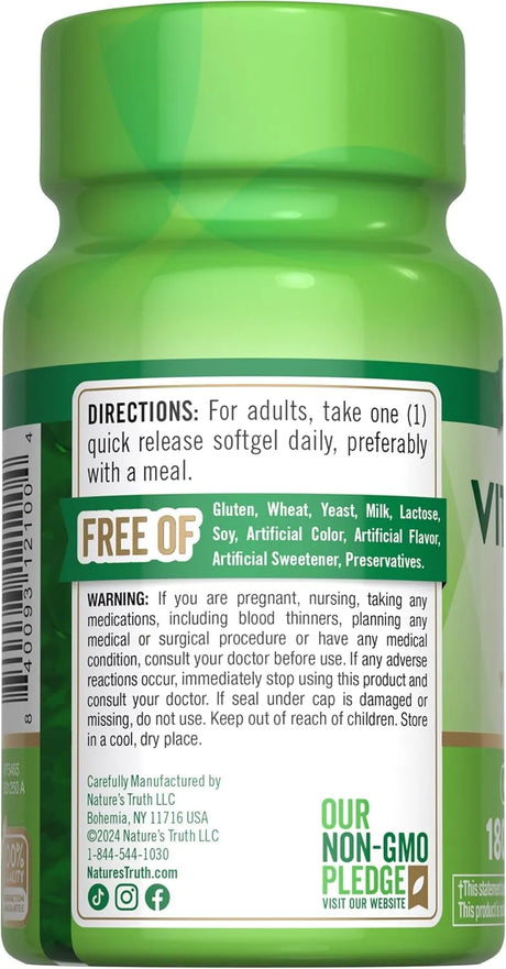 NATURE'S TRUTH - Nature's Truth Vitamin K2 MK-7 180 Capsulas Blandas - The Red Vitamin MX - Suplementos Alimenticios - {{ shop.shopifyCountryName }}