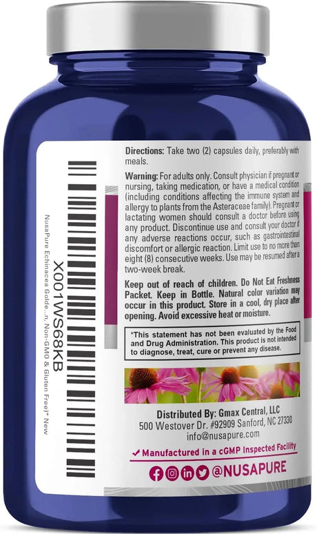 NUSAPURE - NusaPure Echinacea Goldenseal 2800Mg. 300 Capsulas - The Red Vitamin MX - Suplementos Alimenticios - {{ shop.shopifyCountryName }}