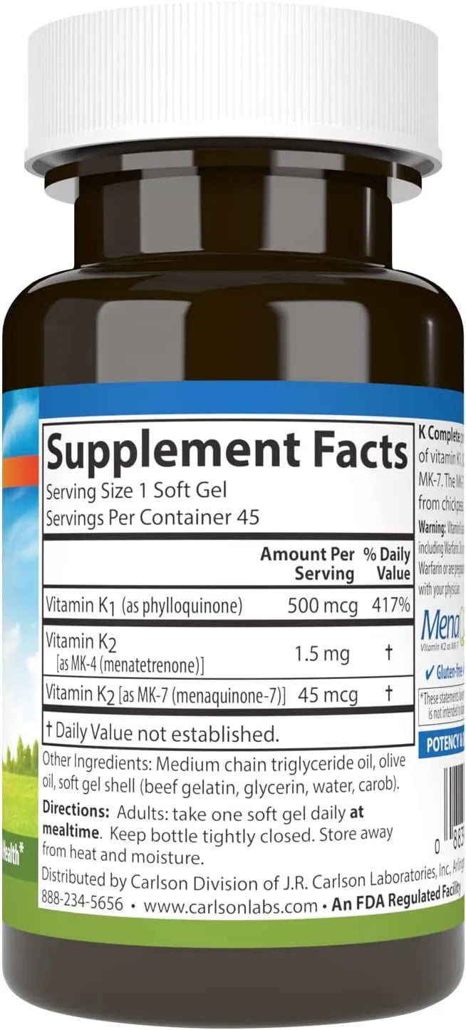 CARLSON - Carlson K Complete 45 Capsulas Blandas - The Red Vitamin MX - Suplementos Alimenticios - {{ shop.shopifyCountryName }}