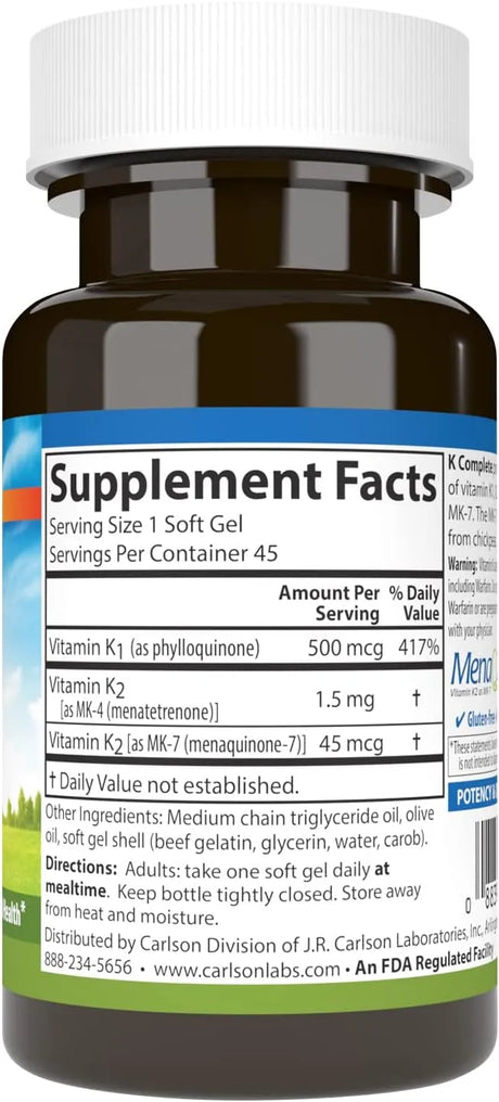 CARLSON - Carlson K Complete 45 Capsulas Blandas - The Red Vitamin MX - Suplementos Alimenticios - {{ shop.shopifyCountryName }}