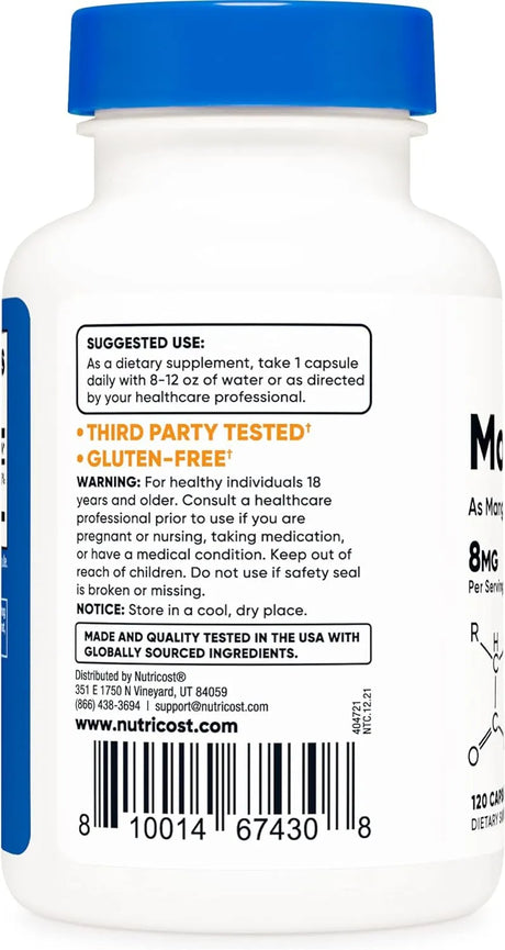 NUTRICOST - Nutricost Chelated Manganese 8Mg. 120 Capsulas - The Red Vitamin MX - Suplementos Alimenticios - {{ shop.shopifyCountryName }}