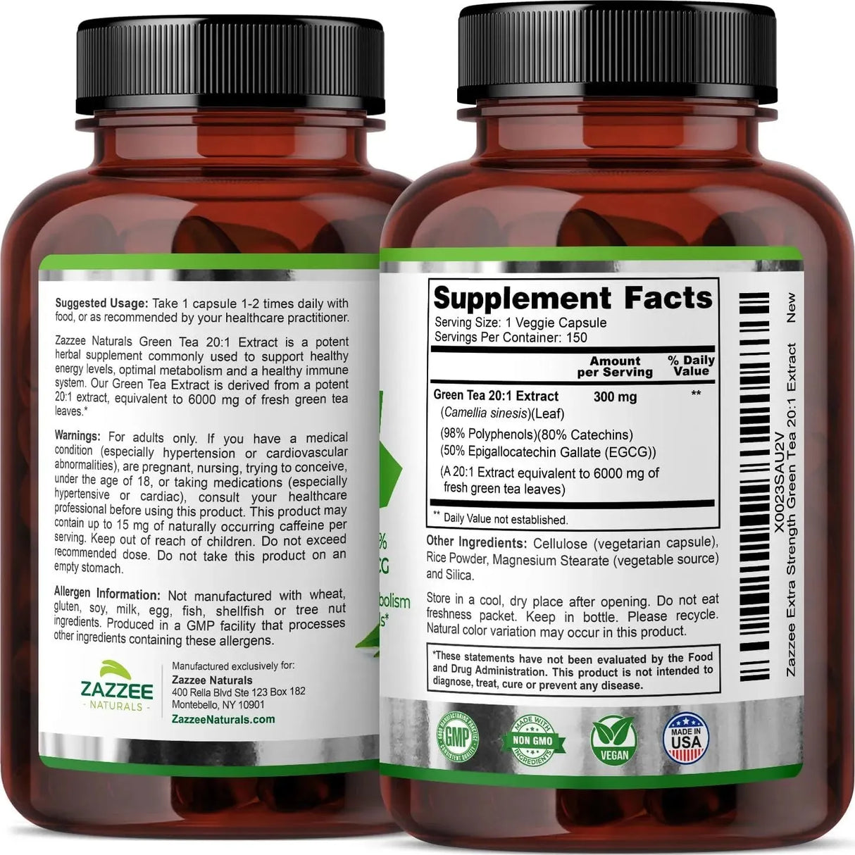 ZAZZEE NATURALS - Zazzee Extra Strength Green Tea 20:1 Extract 150 Capsulas - The Red Vitamin MX - Suplementos Alimenticios - {{ shop.shopifyCountryName }}