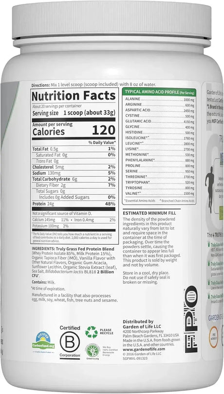 GARDEN OF LIFE - Garden of Life SPORT Whey Protein Grass Fed Whey Protein Powder Vanilla 660Gr. - The Red Vitamin MX - Suplementos Alimenticios - {{ shop.shopifyCountryName }}