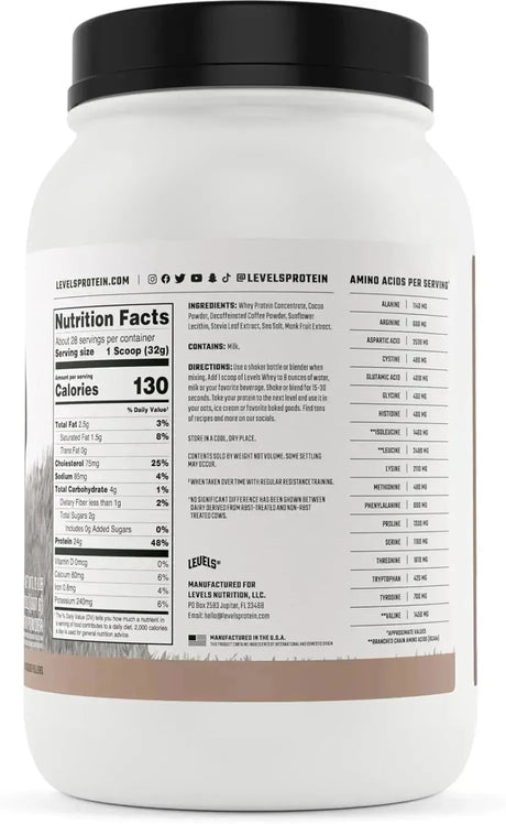 LEVELS - Levels Grass Fed Whey Protein Powder Chocolate Mocha 2Lb. - The Red Vitamin MX - Suplementos Alimenticios - {{ shop.shopifyCountryName }}