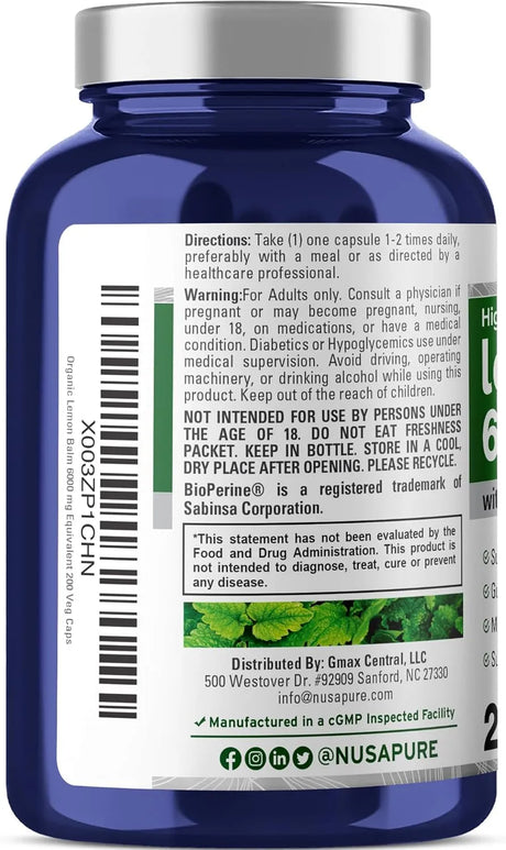 NUSAPURE - NusaPure Lemon Balm 6000Mg. 200 Capsulas - The Red Vitamin MX - Suplementos Alimenticios - {{ shop.shopifyCountryName }}