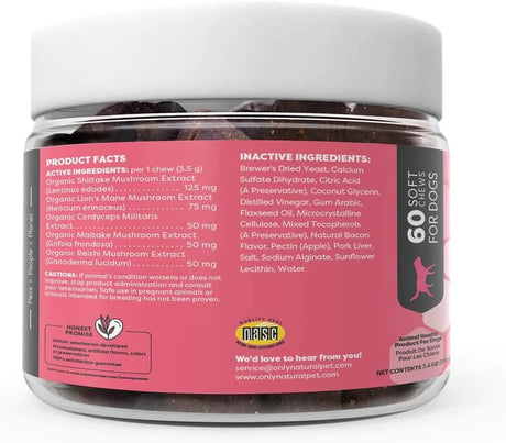 ONLY NATURAL PET - Only Natural Pet Mushroom Blend Immune System Support Supplement for Dogs 60 Masticables - The Red Vitamin MX - Suplementos Herbales Para Perros - {{ shop.shopifyCountryName }}