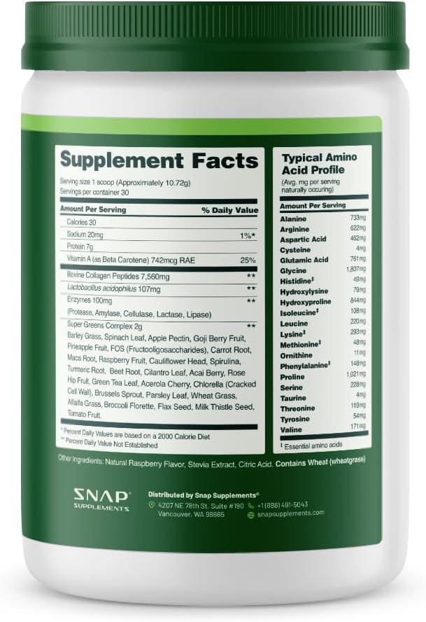 Snap Super Greens Powder with Collagen 30 Servicios 321Gr.