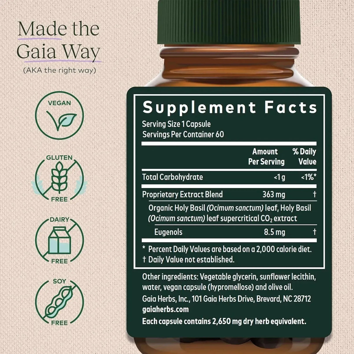 GAIA HERBS - Gaia Herbs Pro Holy Basil Leaf 60 Capsulas - The Red Vitamin MX - Suplementos Alimenticios - {{ shop.shopifyCountryName }}