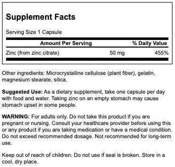 SWANSON - Swanson Zinc Citrate 50Mg. 60 Capsulas - The Red Vitamin MX - Suplementos Alimenticios - {{ shop.shopifyCountryName }}